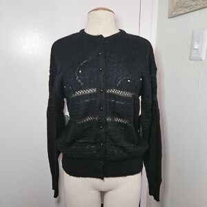 Unbranded Made in Italy Warm Cardigan Lana Mohair Pearl Women Black SM-M EUC